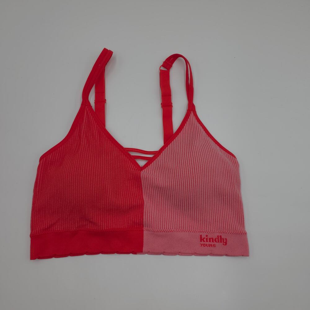 Kindly Yours Sustainable Seamless V-Neck Bralette in Pink Red Size L